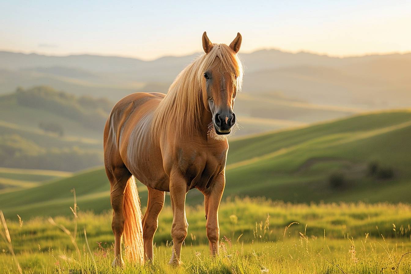 Cheval à vendre sur un champ verdoyant