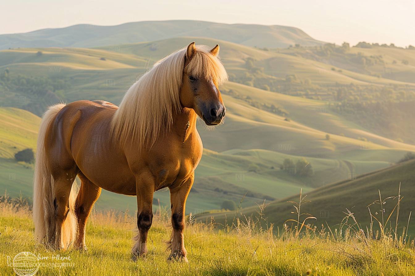 Cheval à vendre sur un champ verdoyant  
Animal élégant prêt à rejoindre un nouveau foyer