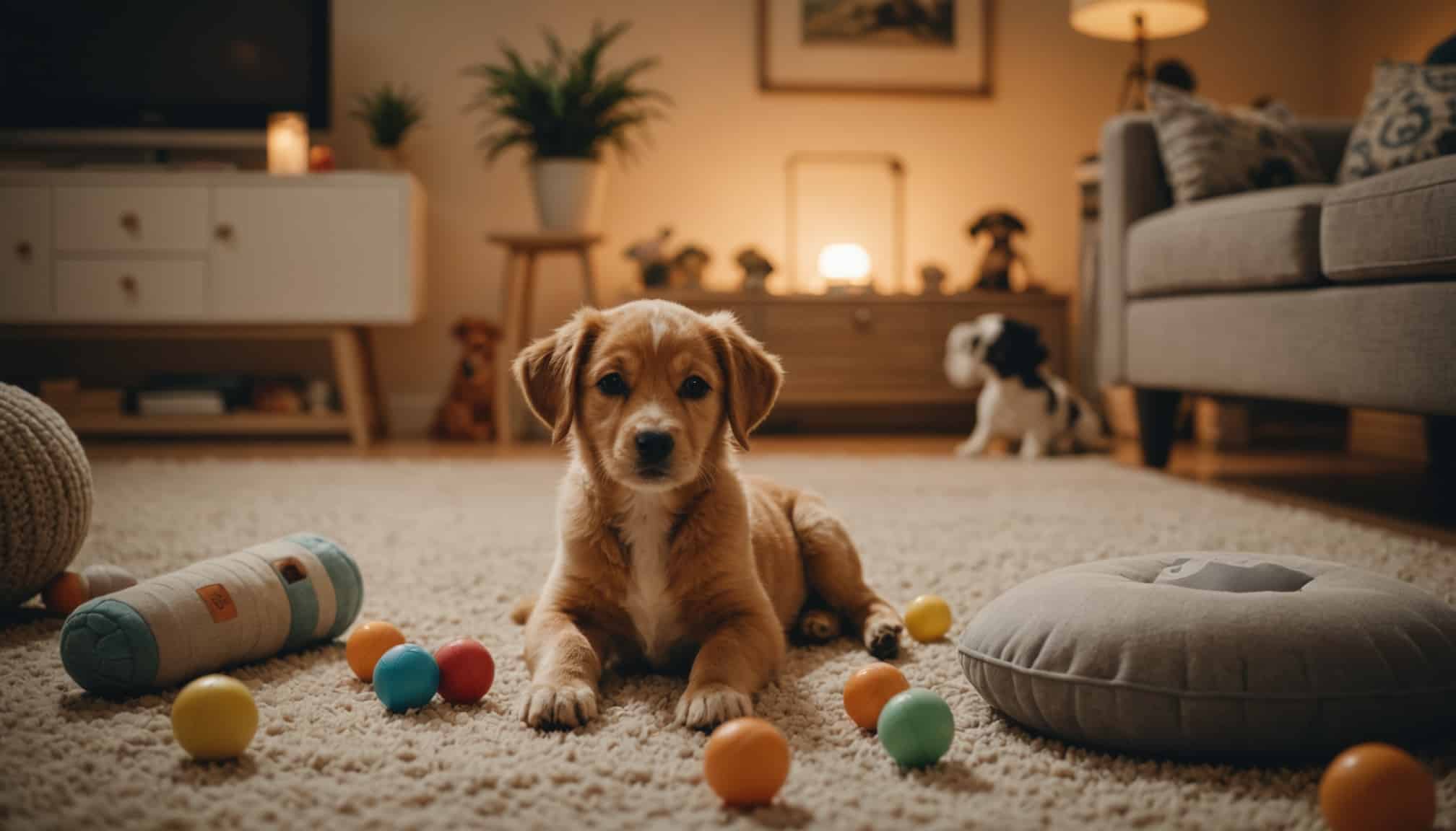 Chien et bébé interagissent dans un univers tendre  
Un chien curieux observe un nourrisson paisible