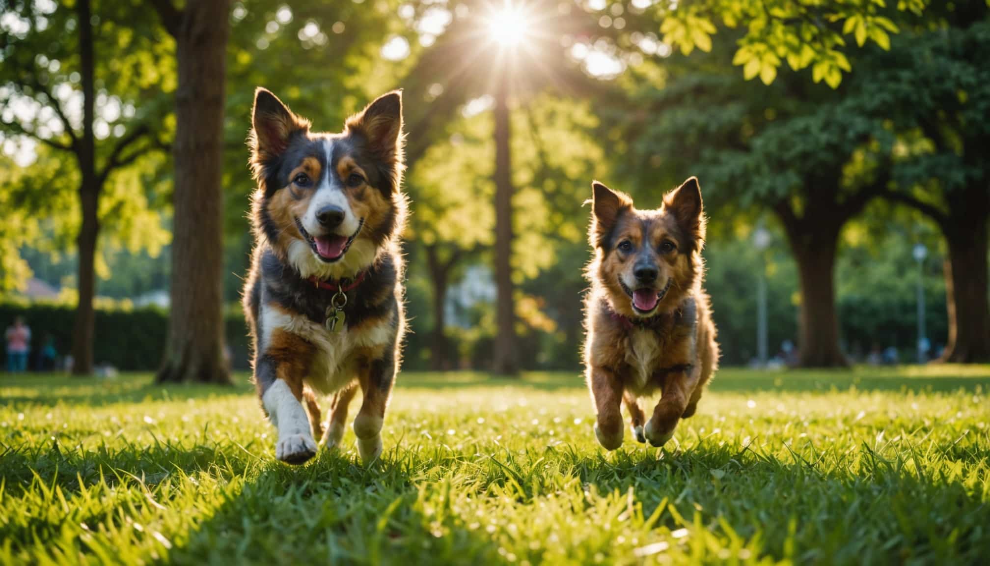 Chien s'échappant dans un jardin fleuri