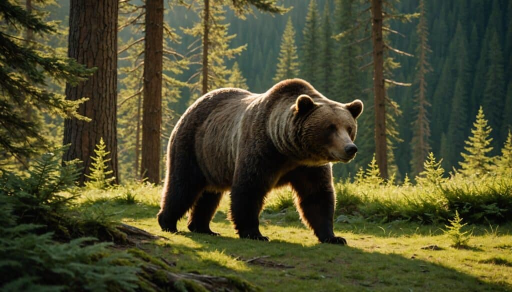 grizzly et ours brun côte à côte en forêt