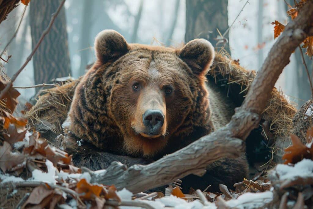 ours dormant paisiblement dans une grotte en hiver