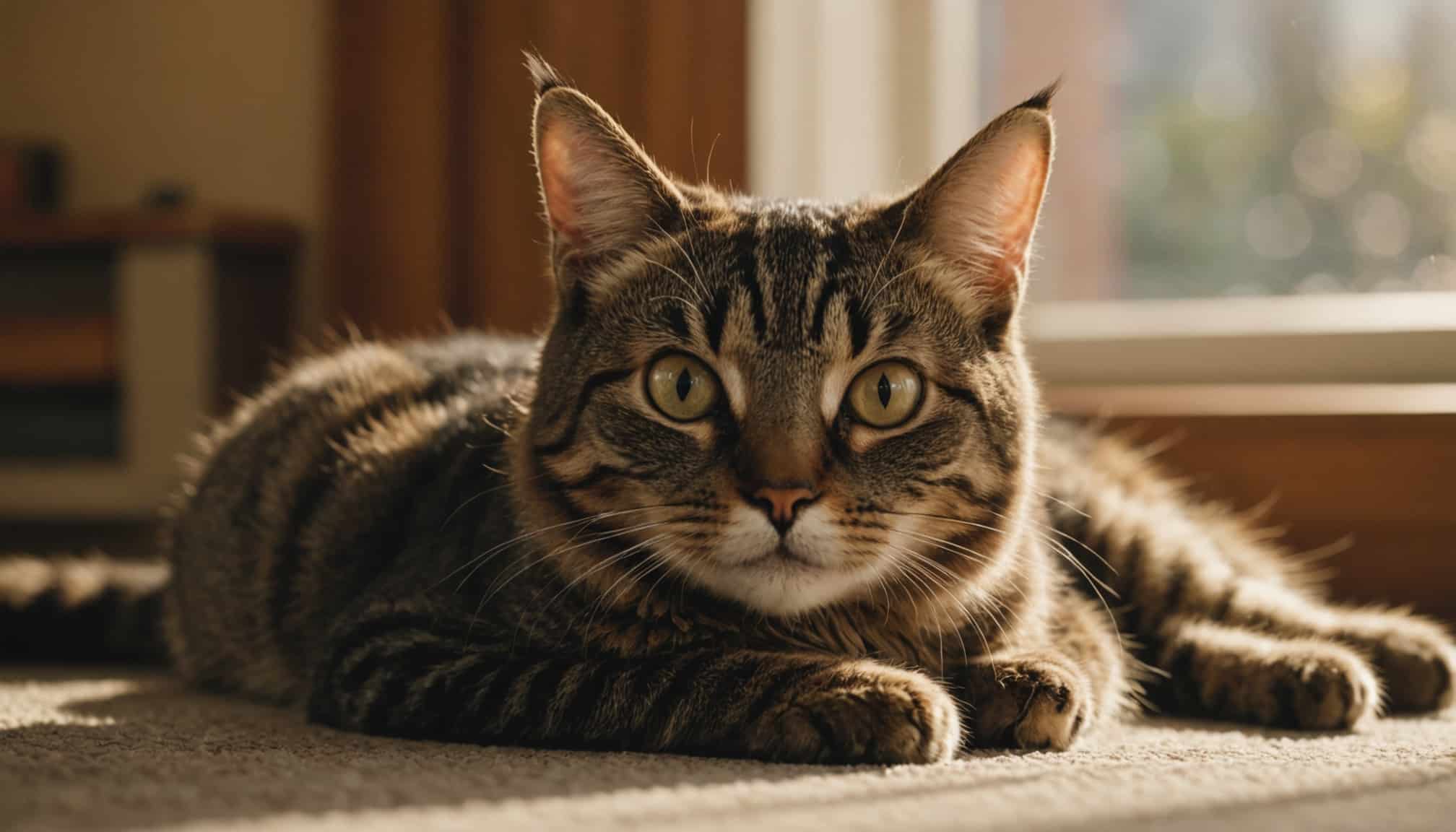 Un chat curieux explorant un environnement coloré