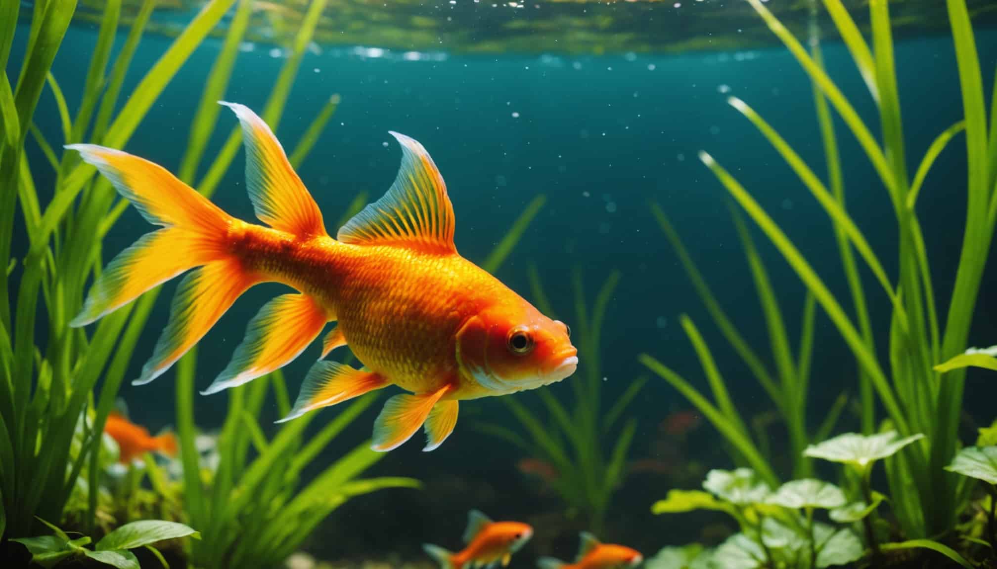 Poisson rouge nageant près de la surface de l'eau  
Poisson rouge levant la tête hors de l'eau pour respirer