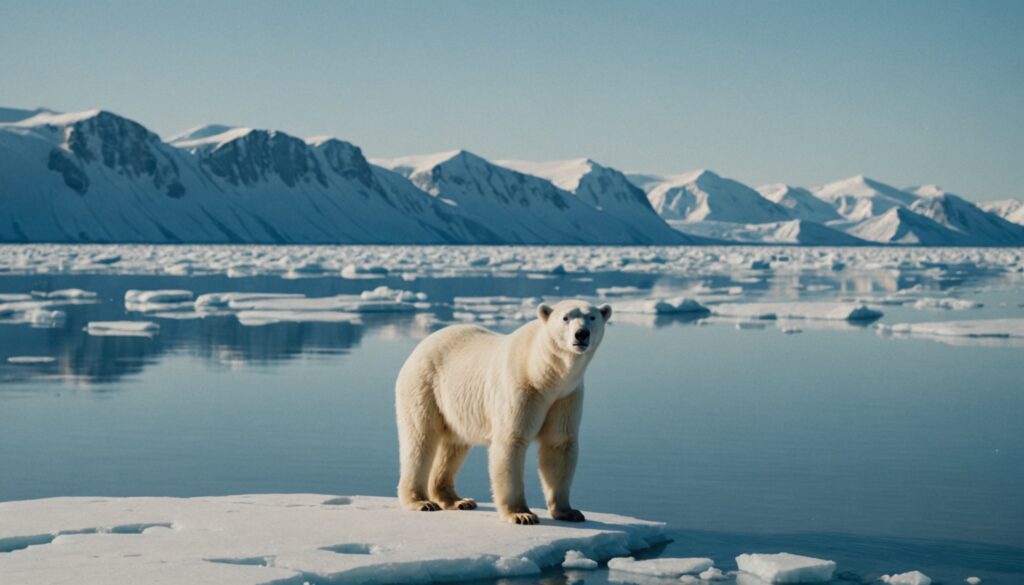 Ours blanc sur la glace dans un paysage arctique