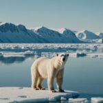 Ours blanc sur la glace dans un paysage arctique