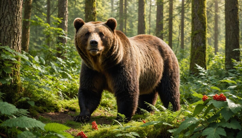 ours brun en train de déguster des baies sauvages