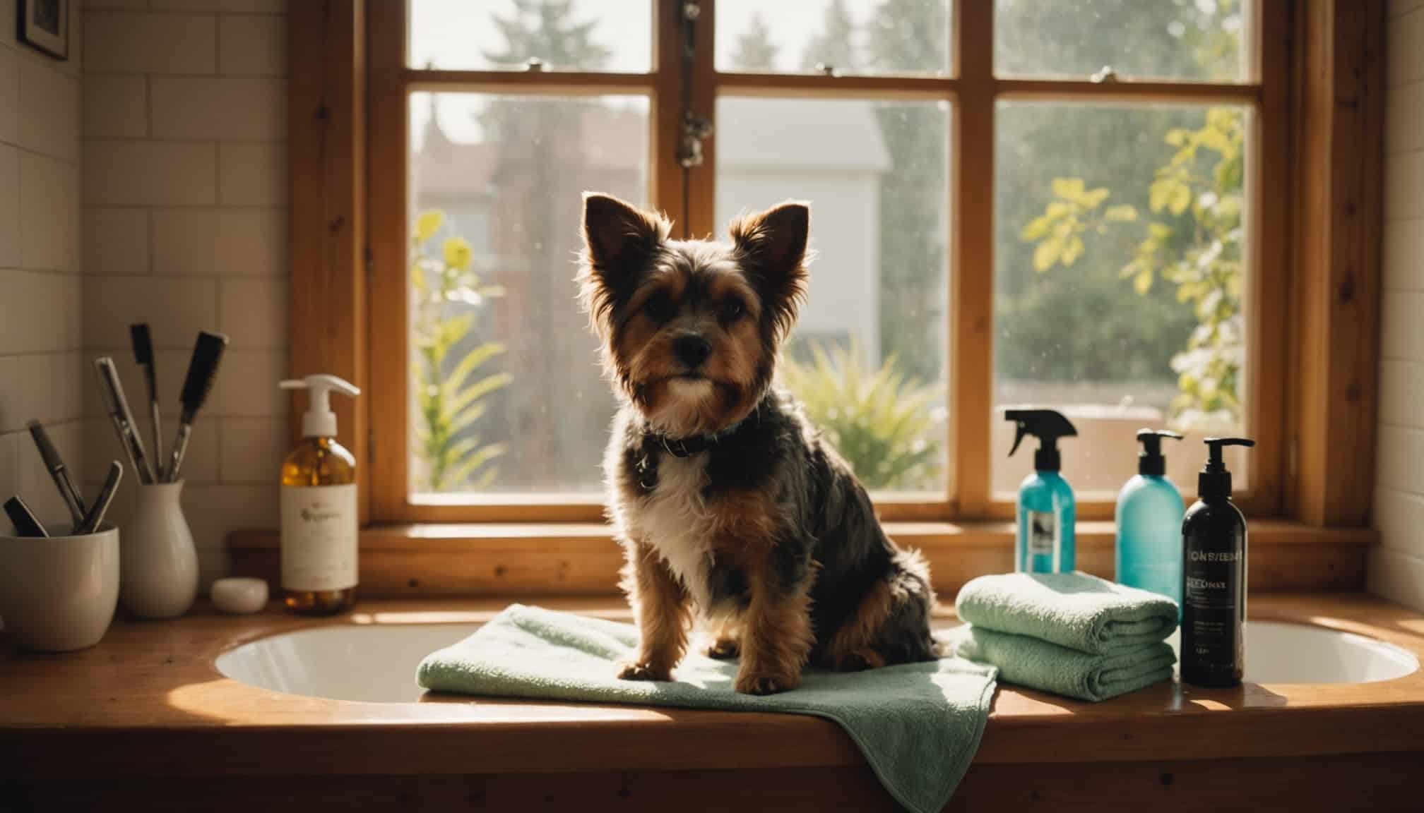 Un chien se fait laver avec du savon de Marseille  
Un chien propre après un lavage au savon de Marseille